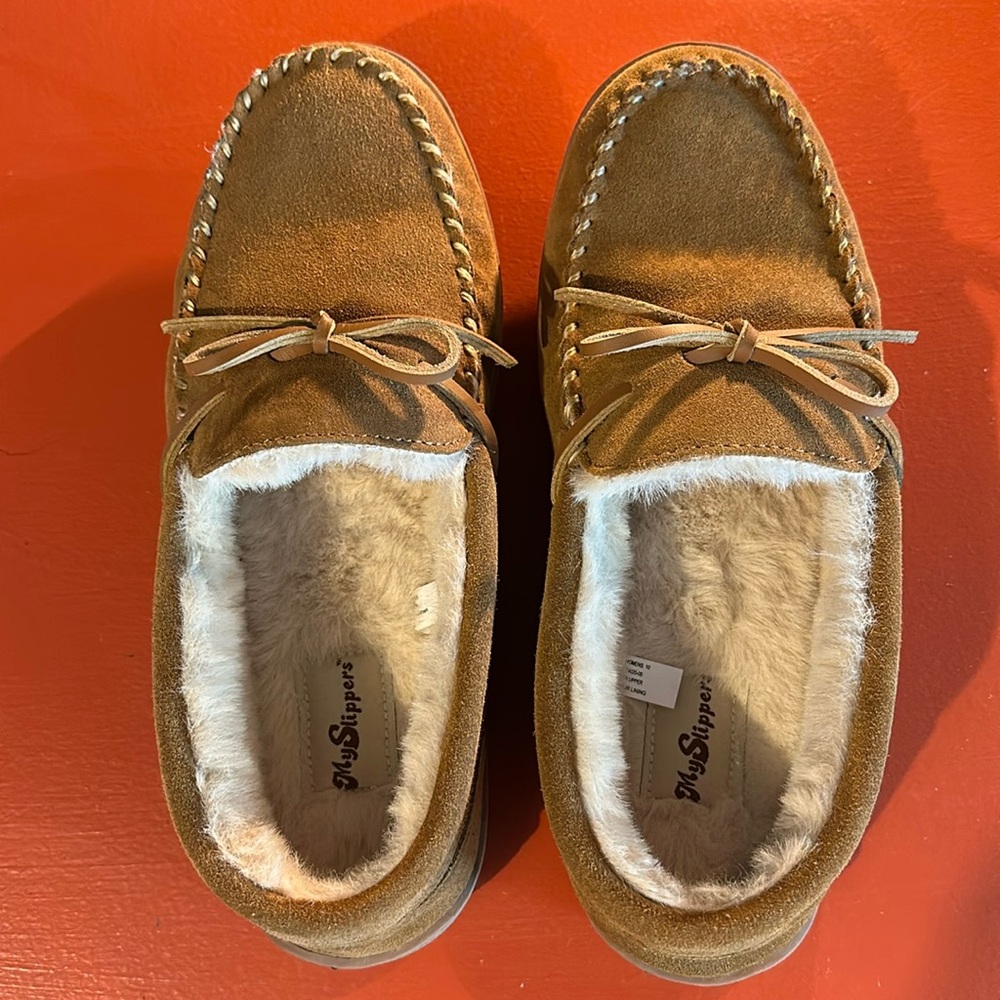 My Slippers moccasins, size 10. Like new, worn once around the house.